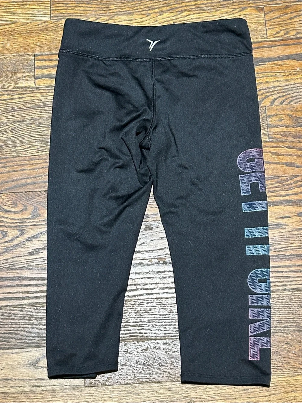 Kids Black Athletic Capri Leggings with Side Lettering